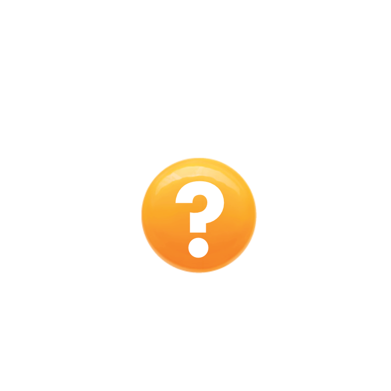 Een oranje vraagteken op een ronde, glanzende button tegen een witte achtergrond.