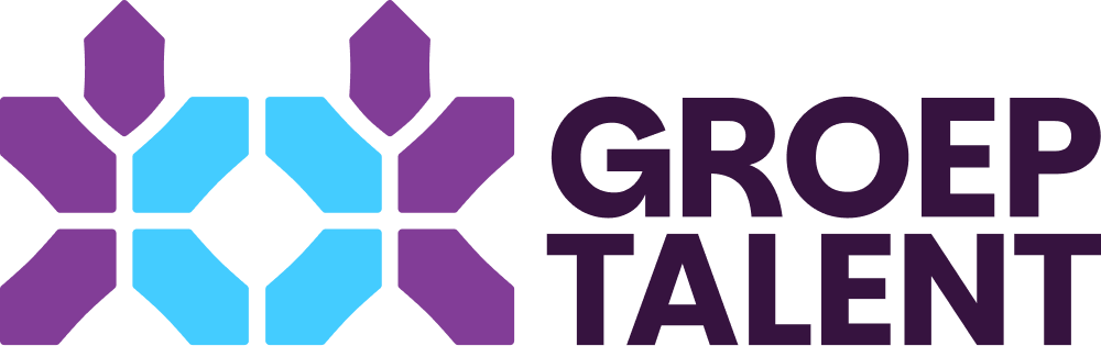 Logo van Groep Talent met kleurrijk geometrisch icoon en de tekst 'samen waardevol werken'.